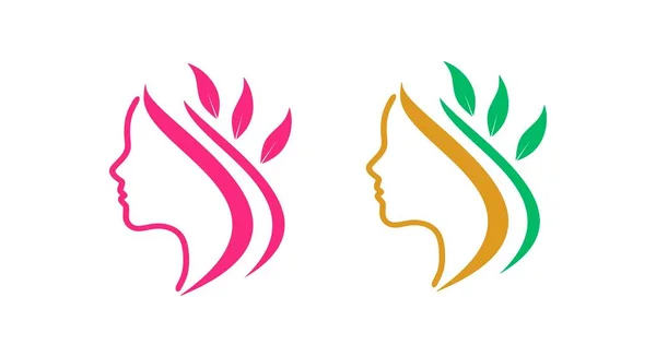 Spa Treatments Logo Female Head Combined Nature — Vetor de Stock