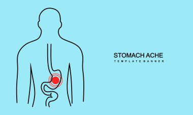 Stomach ache banner. vector illustration.