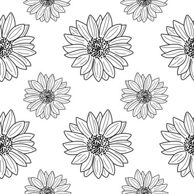  Sunflower seamless pattern. Linear Sunflower Seamless pattern, background for print. vector illustration