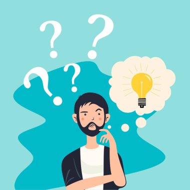 The person thinks. Question mark. Vector illustration in cartoon style.