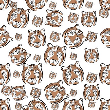 Sevimli kaplan ile Seamless modeli. Vektör çizim