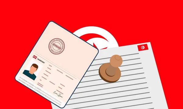 Tunisia Visa Open Stamped Passport Visa Approved Document Border Crossing — ストックベクタ