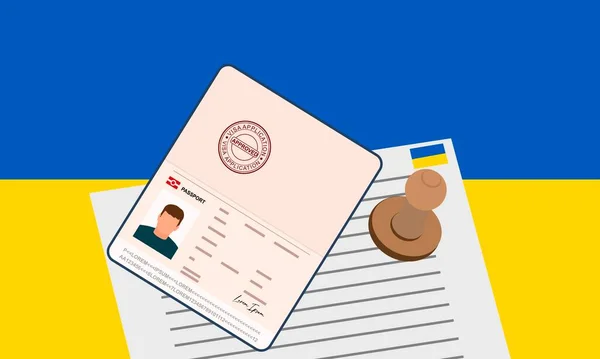 Oekraïne Visum Open Gestempeld Paspoort Met Visum Goedgekeurd Document Voor — Stockvector