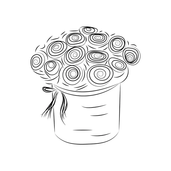Bouquets Roses Style Linéaire Vecteur Isolé — Image vectorielle
