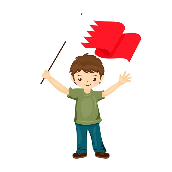 Jongen Met Vlag Van Bahrein Een Prachtig Klein Kind Houdt — Stockvector