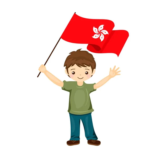Αγόρι Σημαία Του Χονγκ Κονγκ Ένα Όμορφο Μικρό Παιδί Κρατά — Διανυσματικό Αρχείο