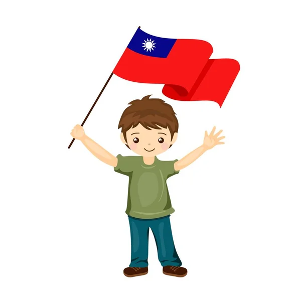 Αγόρι Σημαία Της Ταϊβάν Ένα Όμορφο Μικρό Παιδί Κρατά Σημαία — Διανυσματικό Αρχείο