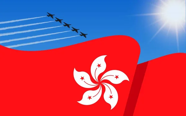 Σημαία Του Χονγκ Κονγκ Και Ένα Μαχητικό Αεροπλάνο Που Πετά — Διανυσματικό Αρχείο
