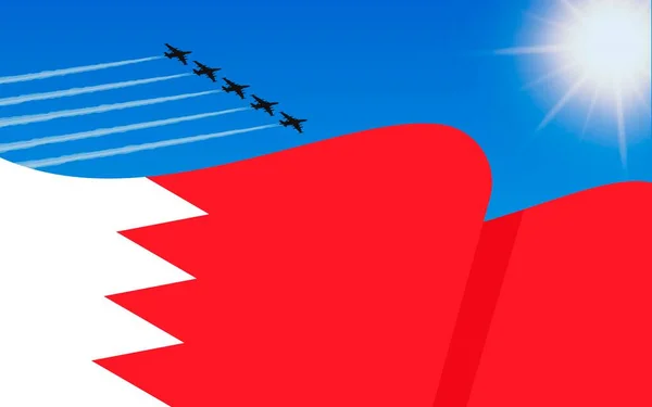 Flaga Bahrajnu Formacja Myśliwców Niebie Dzień Niepodległości Bahrajn Wojskowe Lotnictwo — Wektor stockowy
