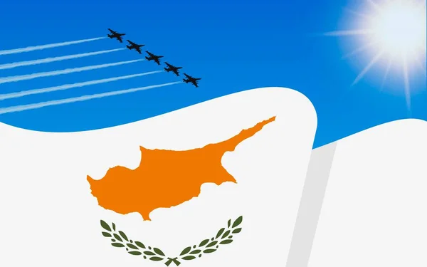 Флаг Кипра Строй Истребителей Летящих Небе День Независимости Кипра Военная — стоковый вектор