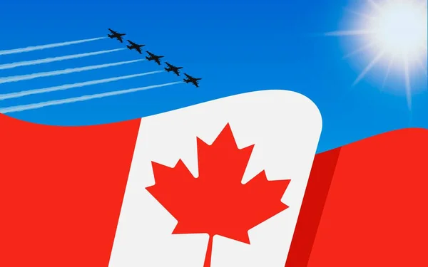 Vlag Van Canada Een Gevechtsvliegtuig Formatie Vliegen Lucht Onafhankelijkheidsdag Canada — Stockvector