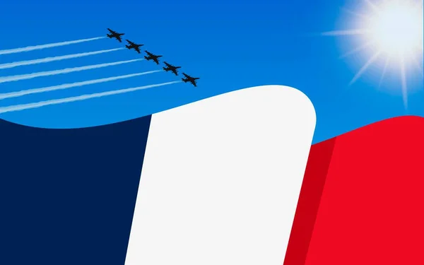 Francia Zászló Egy Vadászgép Alakzat Repül Égen Függetlenség Napja Franciaország — Stock Vector