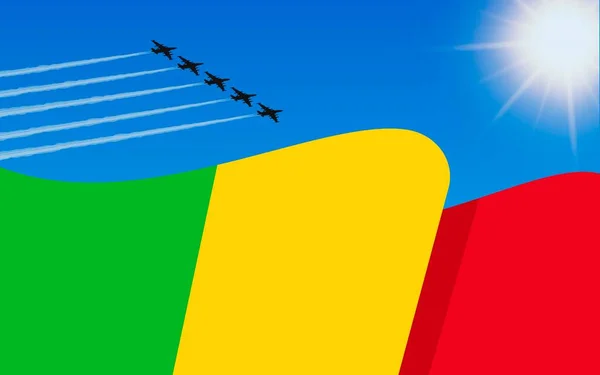 Bendera Mali Dan Formasi Pesawat Tempur Terbang Langit Tanggal September - Stok Vektor