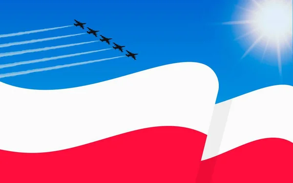 Drapeau Pologne Formation Avions Chasse Volant Dans Ciel Jour Indépendance — Image vectorielle