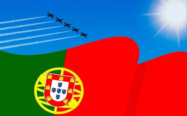 Bandiera Del Portogallo Una Formazione Aerei Combattimento Che Volano Nel Vettoriali Stock Royalty Free