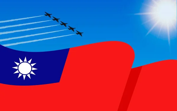 Bandeira Taiwan Uma Formação Avião Combate Voando Céu Outubro Dia — Vetor de Stock