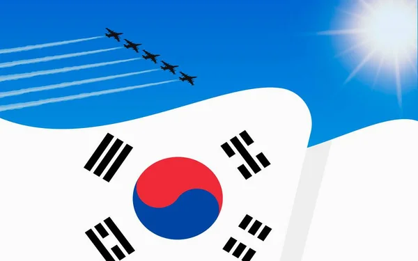 Bandiera Della Corea Del Sud Una Formazione Aerei Combattimento Che Illustrazioni Stock Royalty Free