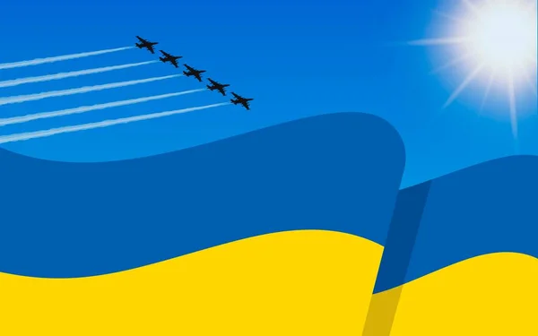 Bandiera Dell Ucraina Una Formazione Aerei Combattimento Che Sventola Nel Illustrazioni Stock Royalty Free