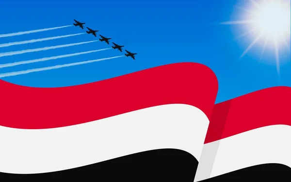Flag Yemen Fighter Plane Formation Flying Sky Independence Day Yemen Stock Illustration