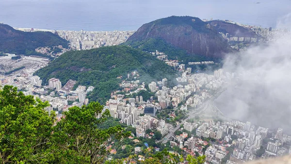 Vzdušný Výhled Rio Janeiro Zahalený Mlze Viděno Helipadské Oblasti Mirante — Stock fotografie