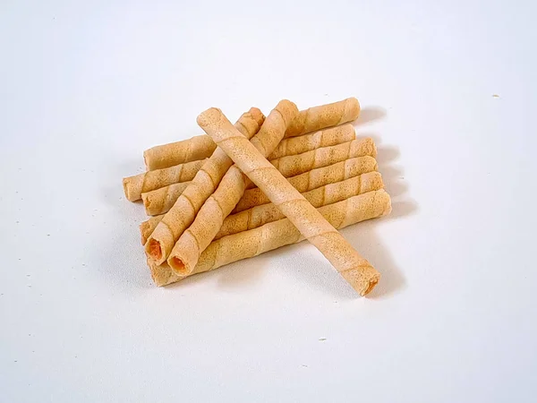 Cheese wafer rolls isolated on white background
