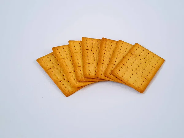 Crispy Crackers Snack Stacked Isolated White Background — Stock Photo, Image