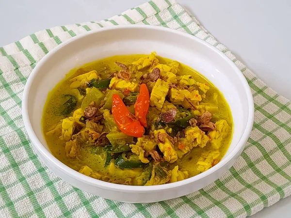 Джанган Ломбок Индонезийская Традиционная Еда Темпе Мяса Зеленым Чили Кокосовым — стоковое фото