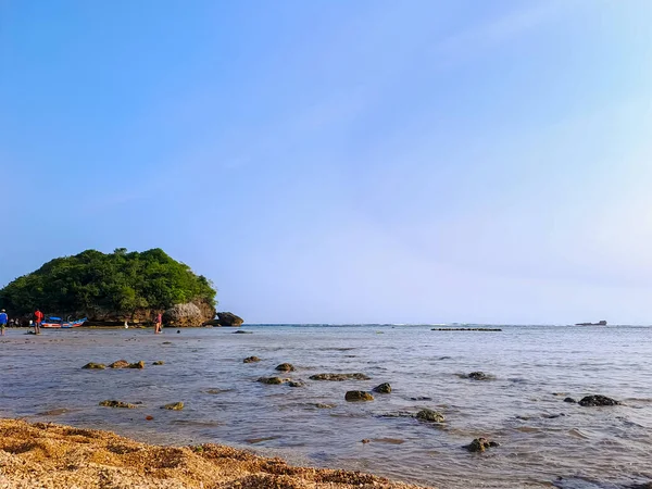 Tidewater Rendah Pantai Yang Indah Dengan Pasir Batu Dan Vegetasi — Stok Foto