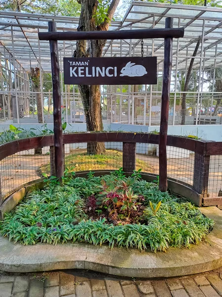 Träplanka Med Texten Taman Kelinci Rabbit Park Indonesisk Djurpark Eller — Stockfoto