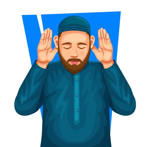 Religioso Asiático Muçulmano Man Praying Vector Illustration Eps Vetor Pronto —  Vetores de Stock