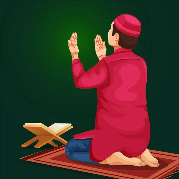 종교적 회교도 인간은 신에게 이슬람을 비유하는 기도를 미디어 현수막 디자인 — 스톡 벡터
