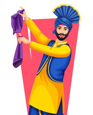 Punjabi 'li genç adam Bhangra partisi dansı yapan Lohri ve Baisakhi gibi etkinliklerden zevk alıyor. Türbanlı Hint kumaşı giyen bir adam..