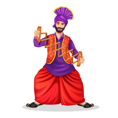 Bhangra 'da Bhangra Scissor Saap ile performans sergileyen Pencaplı bir dansçı. Vektör grafik illüstrasyonu.
