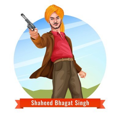 Ulus Kahramanı ve Özgürlük Savaşçısı Bhagat Singh 'in Hisse Vektörü illüstrasyonu. 23 Mart Shaheed Diwas 'ın vatansever karakter konsepti için vektör.