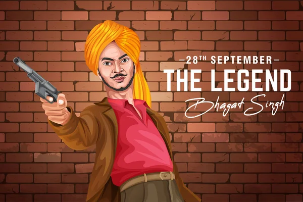 Stock Ilustração Vetorial Herói Nação Combatente Liberdade Bhagat Singh Para — Vetor de Stock
