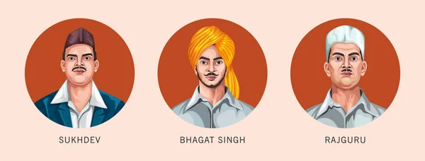 Combatentes Liberdade Indiana Bhagat Singh Sukhdev Ilustração Vetorial Rajguru — Vetor de Stock