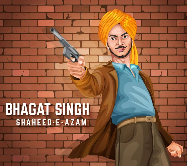 Lutador Liberdade Indiana Bhagat Singh Memória Dia Mártir Março Índia — Vetor de Stock