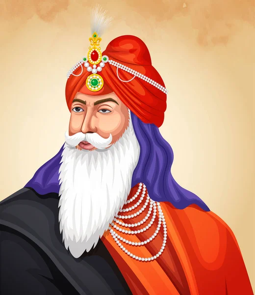 Stock Vector Illustration Maharaja Ranjit Singh First Emperor Sikh Empire — Archivo Imágenes Vectoriales