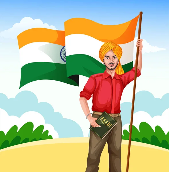 Stock Vector Illustration Shaheed Bhagat Singh Post Design Martyrs Day — Archivo Imágenes Vectoriales