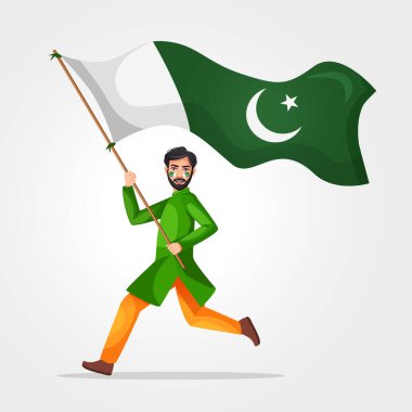 Pakistan 'ın 14 Ağustos Bağımsızlık Günü, Pakistan bayrak vektör tasarımlı bir çocuk.