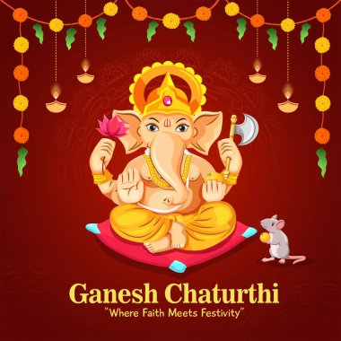 Mutlu Ganesh Chaturthi Hindu Dini Festivali poster tasarımı şablonu