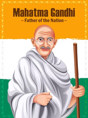 Mahatma Gandhi 'nin vektör illüstrasyonu. Üç renkli bir arkaplanda izole edilmiş