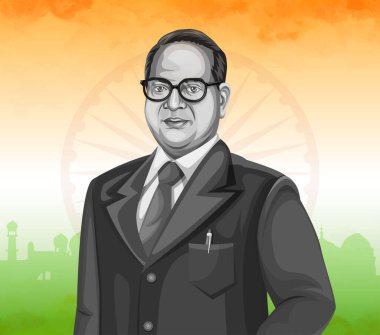 14 Nisan 'da Ambedkar Jayanti için Hindistan Anayasası ile Dr. Bhimrao Ramji Ambedkar' ın illüstrasyonu