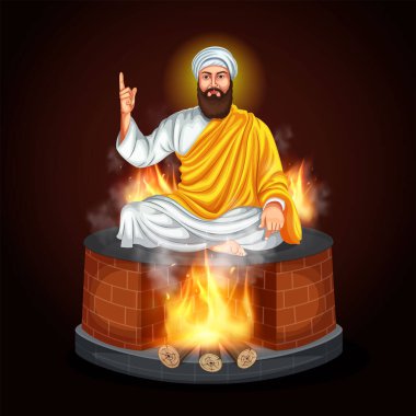 Sih 5. guru- Guru Arjan Dev Ji şehitlik günü. Cesaretini selamlayın. Guru Arjun Dev 'in basılabilir portresi, Sih posteri ve afişi.