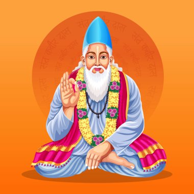 Sant Kabir Das Jayanti çizimiyle selamlama tasarımı. O bir 15. yüzyıl Hint mistik şairi.