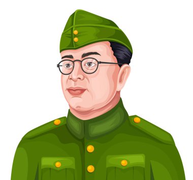 Netaji Subhash Chandra Bose 'un vektör illüstrasyonu beyaz arkaplanda izole edildi