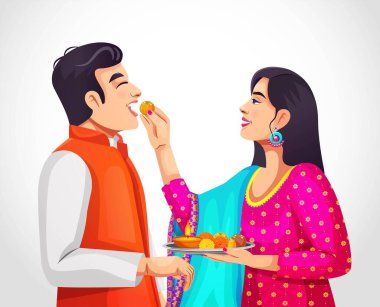 Hintli erkek ve kız kardeşler, Bhai Dooj veya Rakshabandhan festivalini balçık yağı lambası, çiçek ve puja tabaktaki tatlı laddoo ile kutluyorlar. Diwali kutlaması