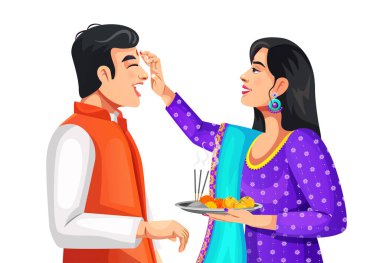 Ablanın ağabeyine Tilak uygulaması için Bhai Dooj ya da Raksha Bandhan stok vektörü