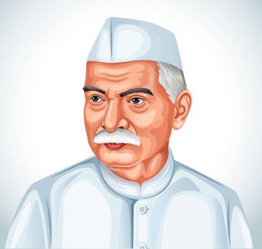Dr. Rajendra Prasad, Hindistan 'ın ilk başkanı, Hindistan' ın siyasi lideri ve avukatı. Vektör portresi çizimi.