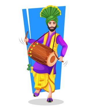 El çizimi Punjabi Bhangra dansçısı Dhol ve ulusal kıyafetleriyle Lohri ya da Baisakhi festivali gibi el hareketleriyle halk dansı adımları atıyor.